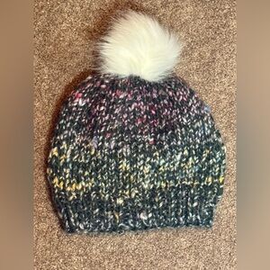 Handmade Speckled Knit Beanie with White Pom Pom
